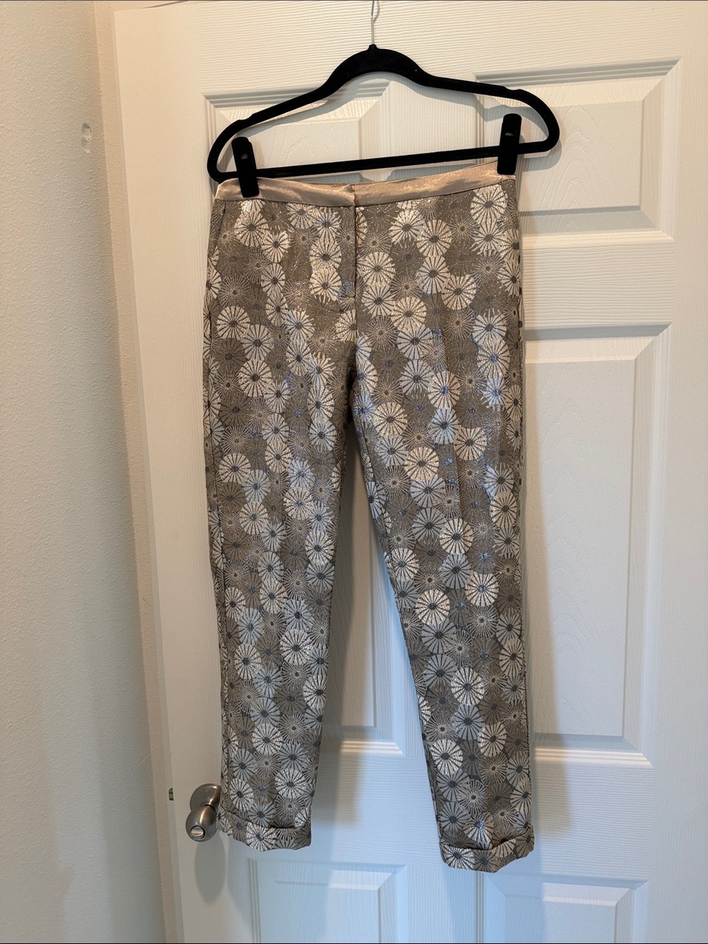 Floral Jacquard Skinny Pants - Silver Gray